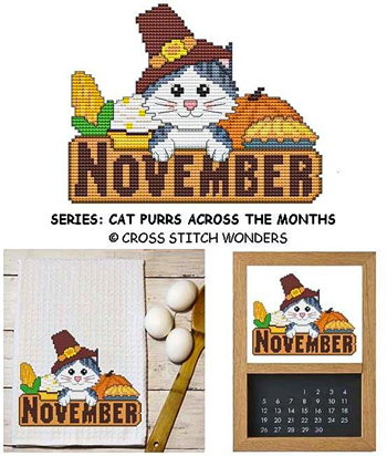 Cross Stitch Wonders - Cat Purrs Across The Months - November MAIN