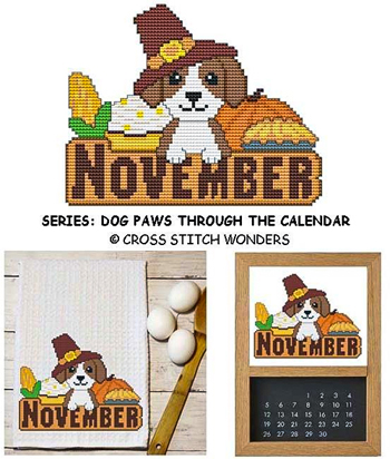 Cross Stitch Wonders - Dog Paws Through The Calendar - November MAIN