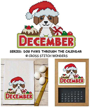 Cross Stitch Wonders - Dog Paws Through The Calendar - December MAIN