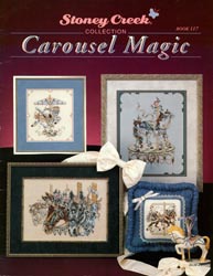 Cover photo of Stoney Creek Book 117 Carousel Magic showing cross stitch designs of fancy carousel horses MAIN