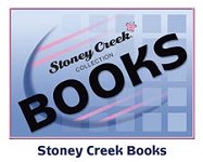 blue block with pink accents and the words Stoney Creek Collection Books