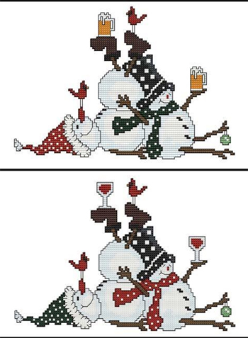 Cross Stitch Wonders - Tipsy Snowmen With Wine (Beer) MAIN