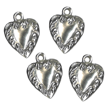 Charm - Heart w/ Vines Antique Silver - Set of 4 MAIN