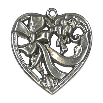 Charm - Heart with Ribbons Antique Silver MAIN