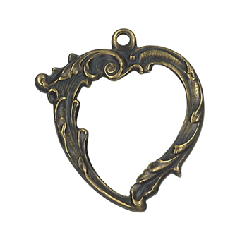 Charm - Antique Gold Heart with Side Vines MAIN