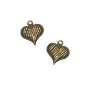 Charm - Heart Rounded w/ Stripes Antique Gold (Set of 2) THUMBNAIL