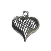 Charm - Heart Rounded w/ Stripes Antique Silver THUMBNAIL