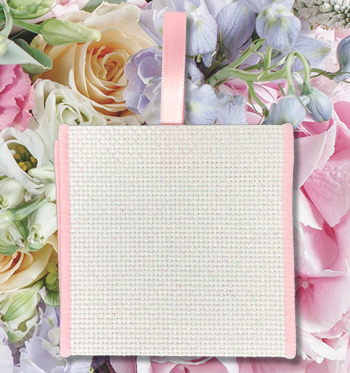 Banded Ornament - 14ct Opalescent White Aida w/ Pastel Pink Trim MAIN
