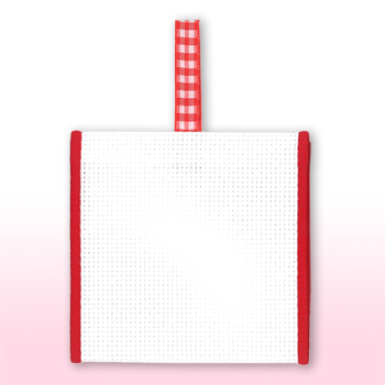 Banded Ornament - 14ct White Aida w/ Red Trim (Checked Ribbon) MAIN