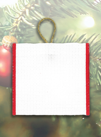 Banded Ornament - 14ct White Aida w/Red Trim (Gold Ribbon) MAIN