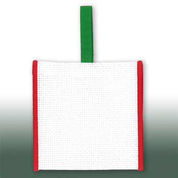 Banded Ornament - 14ct Opalescent White Aida w/ Red Trim (Green Ribbon) MAIN