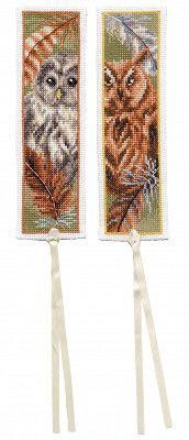 Vervaco Cross Stitch Kit - Owls with Feathers Bookmarks MAIN