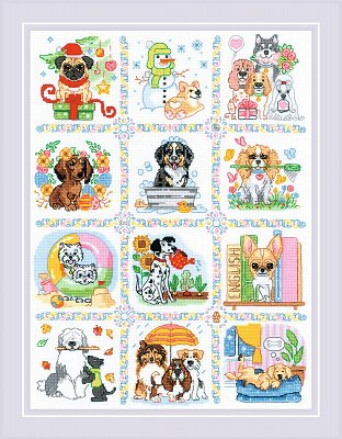 Riolis Cross Stitch Kit - Dog Calendar MAIN