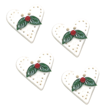 Button - Pearl Holly Heart, Med (Set of 4) MAIN