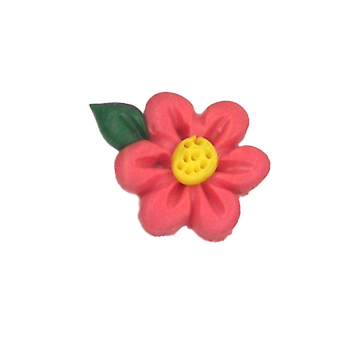 Button - Coral 6-Petal Flower with Leaf MAIN
