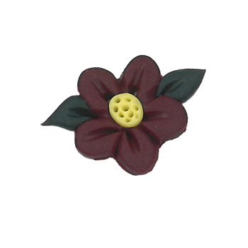 Button - Dark Red Flower with Leaves MAIN