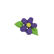 Button - Glitter Purple Flower with 2 Leaves, Small THUMBNAIL