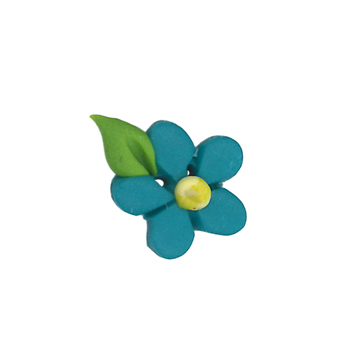 Button - Turquoise Flower w/ Leaf, Small MAIN
