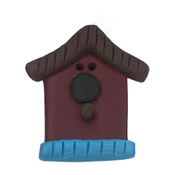 Button - Birdhouse, Red THUMBNAIL