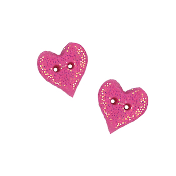 Button - Fuchsia Glitter Heart, Small (Set of 2) MAIN