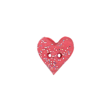 Button - Bright Coral Disco Folk Heart, Small MAIN