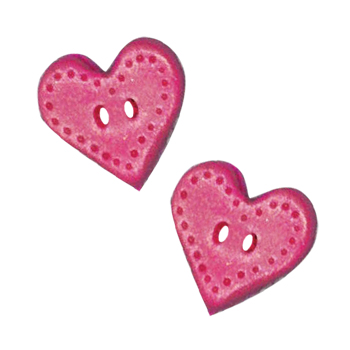 Button - Fuchsia Stitched Heart, Small, Set of 2 MAIN