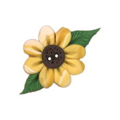 Button - Pale Yellow Sunflower with Leaves THUMBNAIL