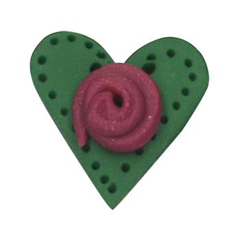 Button - Lacy Green Rose Heart (Medium) MAIN