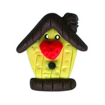 Button - Yellow Birdhouse with Heart MAIN