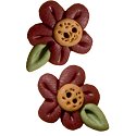 Button - Small Dark Red Flower Head w/ Leaf, Set of 2 MAIN
