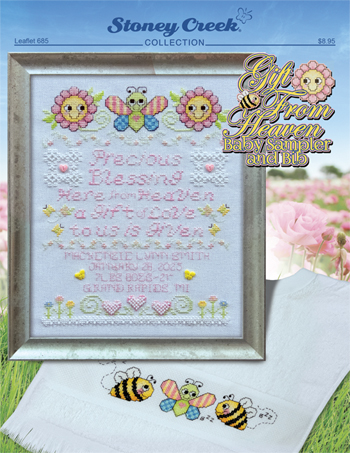 Leaflet 685 Gift From Heaven Baby Sampler and Bib MAIN