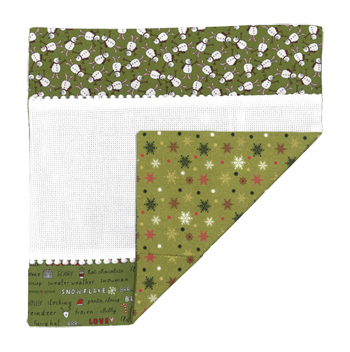 Prefinished Pillow Sham - 14ct Aida - Snowman Blizzard Fest (Green Version) MAIN
