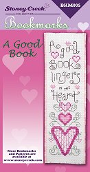 picture of Stoney Creek cross stitch Bookmark Chart that says A Good Book lingers in the heart MAIN