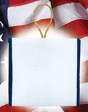 Banded Ornament - 14ct White Aida w/Navy Trim (Gold Ribbon) MAIN