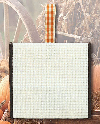 Banded Ornament - 14ct Ivory Aida w/Brown Trim & Checked Ribbon MAIN