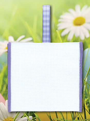 Banded Ornament - 14ct White Aida w/ Lavender Trim (Checked Ribbon) MAIN