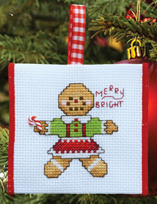 Banded Ornament - 14ct White Aida w/ Red Trim (Checked Ribbon) MAIN