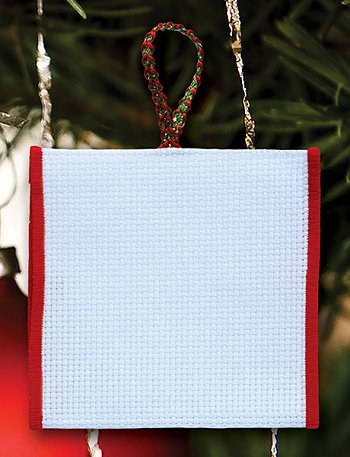Banded Ornament - 14ct White Aida w/Red Trim (Holiday Gold Ribbon) MAIN