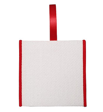 Banded Ornament - 14ct Opalescent White Aida w/ Red Trim (3-1/4" wide stitching area) MAIN