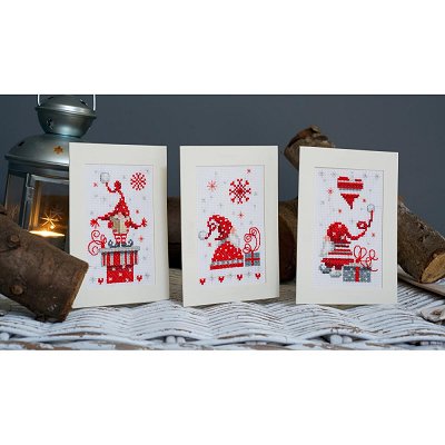 Vervaco Cross Stitch Kit - Christmas Gnomes Greeting Cards MAIN