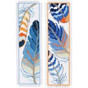 Vervaco Cross Stitch Kit - Blue Feathers Bookmarks THUMBNAIL