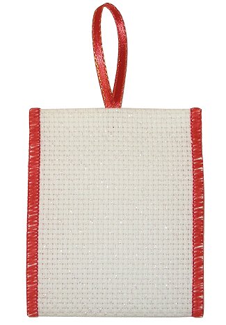 Banded Ornament - 14ct Opalescent White Aida w/ Red Trim (2-1/2" wide stitching area) MAIN
