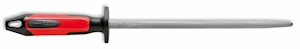 F Dick 10 Inch Round Regular Cut Butcher's Steel Red and Black Handle THUMBNAIL