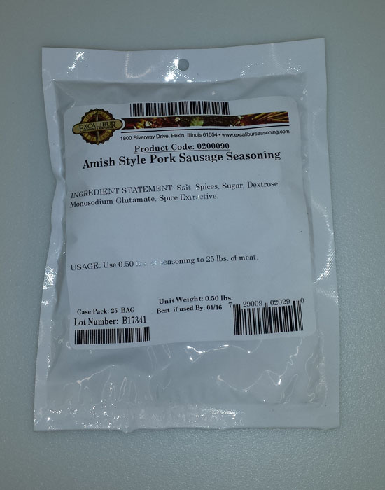 Excalibur Amish Style Pork Sausage Seasoning 8oz Bag Seasons 25 Pounds THUMBNAIL