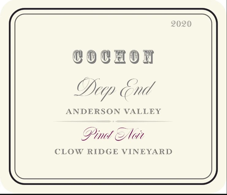 Wine Label: Cochon 2020 Deep End Pinot Noir, Clow Ridge Vineyard LARGE