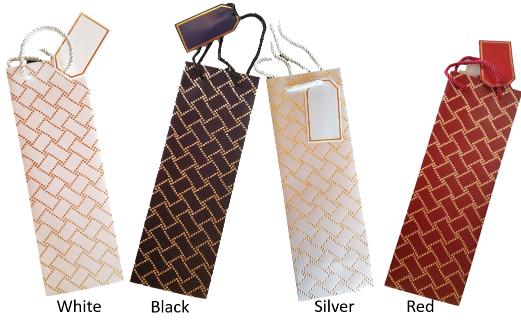 Wine Bag: Single-bottle gift bag in silver or red matte with gold rectangles THUMBNAIL