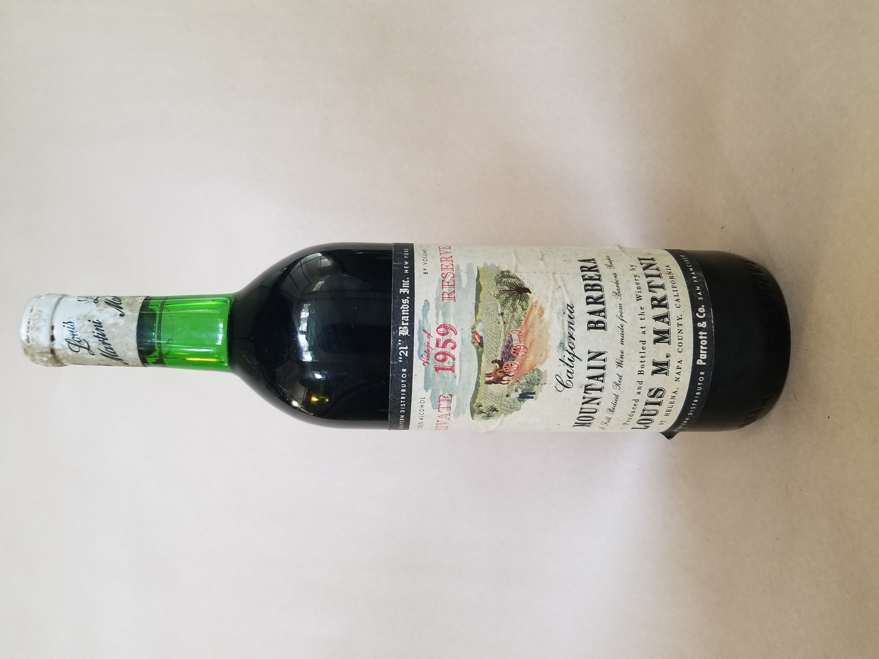 Rare Wine: Louis Martini Mountain Barbera Private Reserve Sonoma USA 1959 LARGE