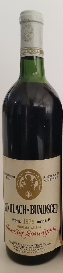 Rare Wine Bottle: 1978 Gundlach-Bundschu Estate Vineyard Cabernet Sauvignon, Sonoma Valley, USA LARGE
