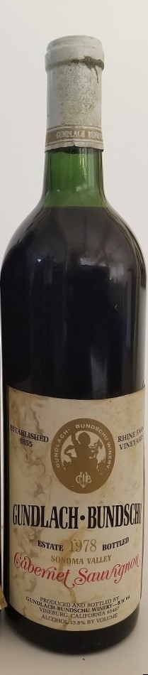 Rare Wine Bottle: 1978 Gundlach-Bundschu Estate Vineyard Cabernet Sauvignon, Sonoma Valley, USA LARGE
