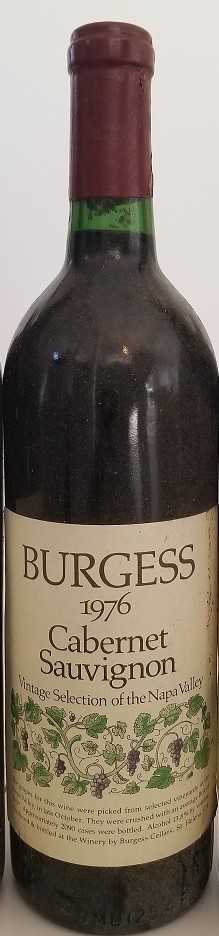 Rare Wine Bottle: 1976 Burgess Cellars Estate Vineyards Cabernet Sauvignon, Napa Valley, USA THUMBNAIL